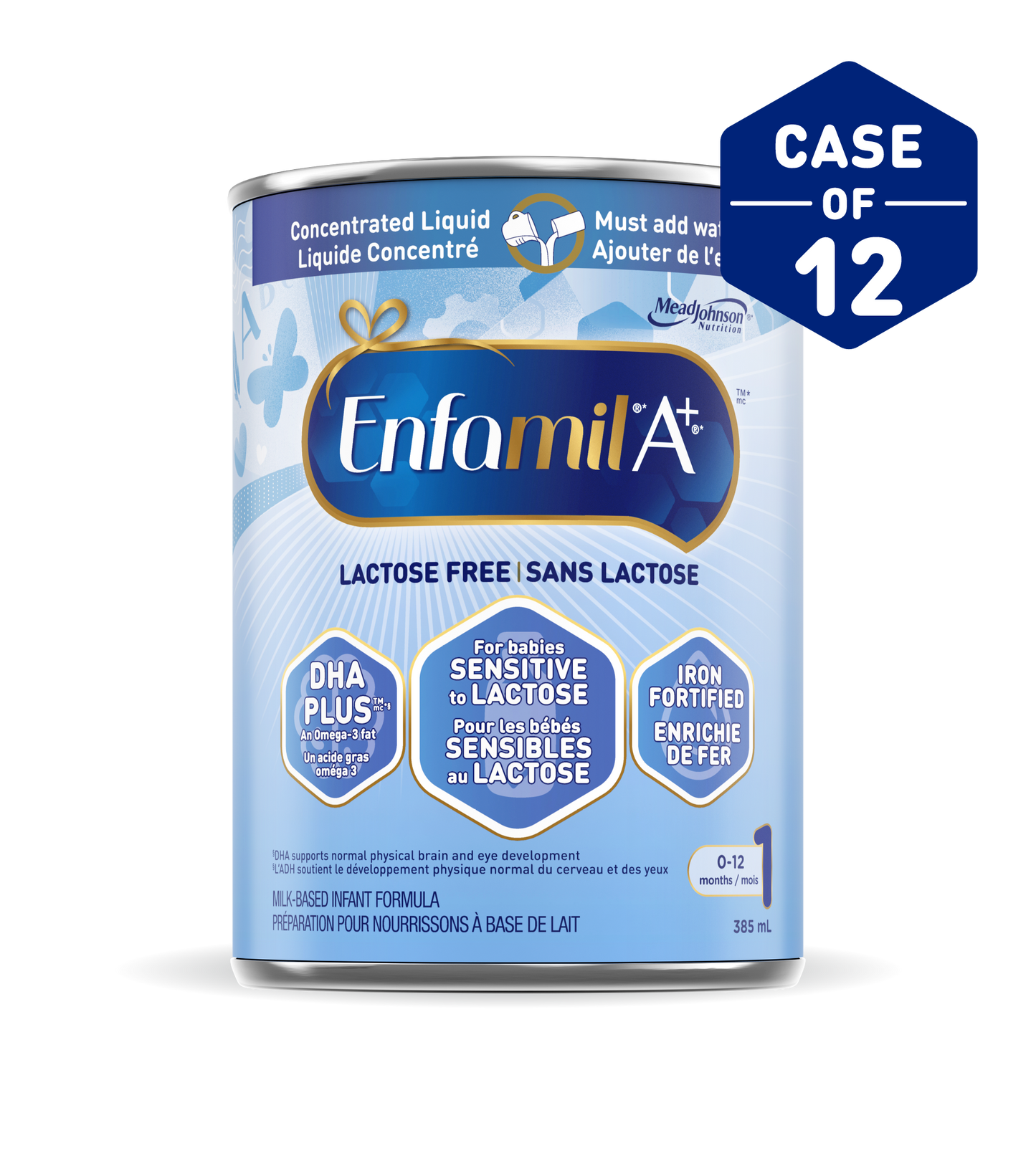 Préparation pour nourrissons Enfamil A+® Sans lactose, liquide concentré, boîte 385mL, emballage de 12