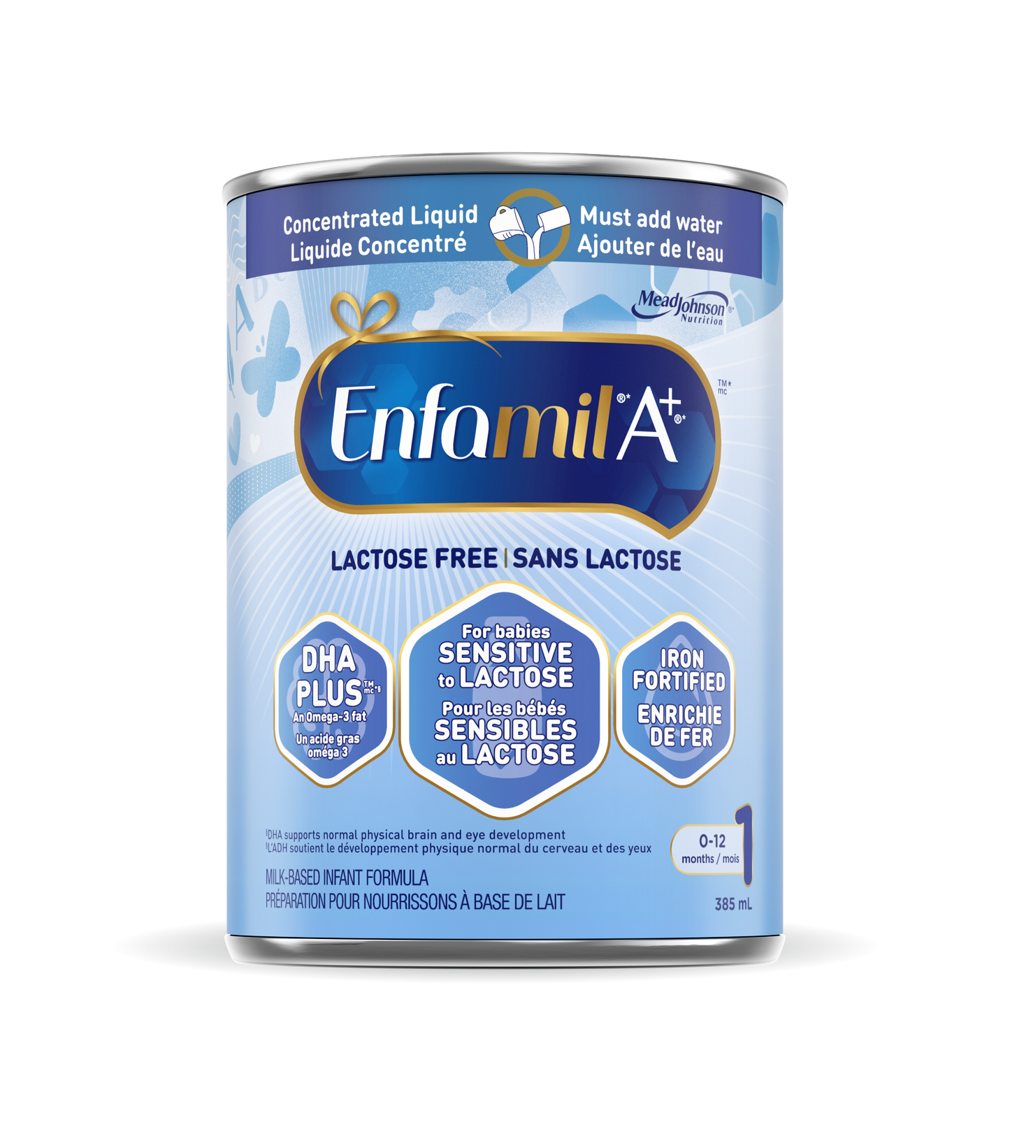 Préparation pour nourrissons Enfamil A+® Sans lactose, liquide concentré, boîte 385mL, emballage de 12