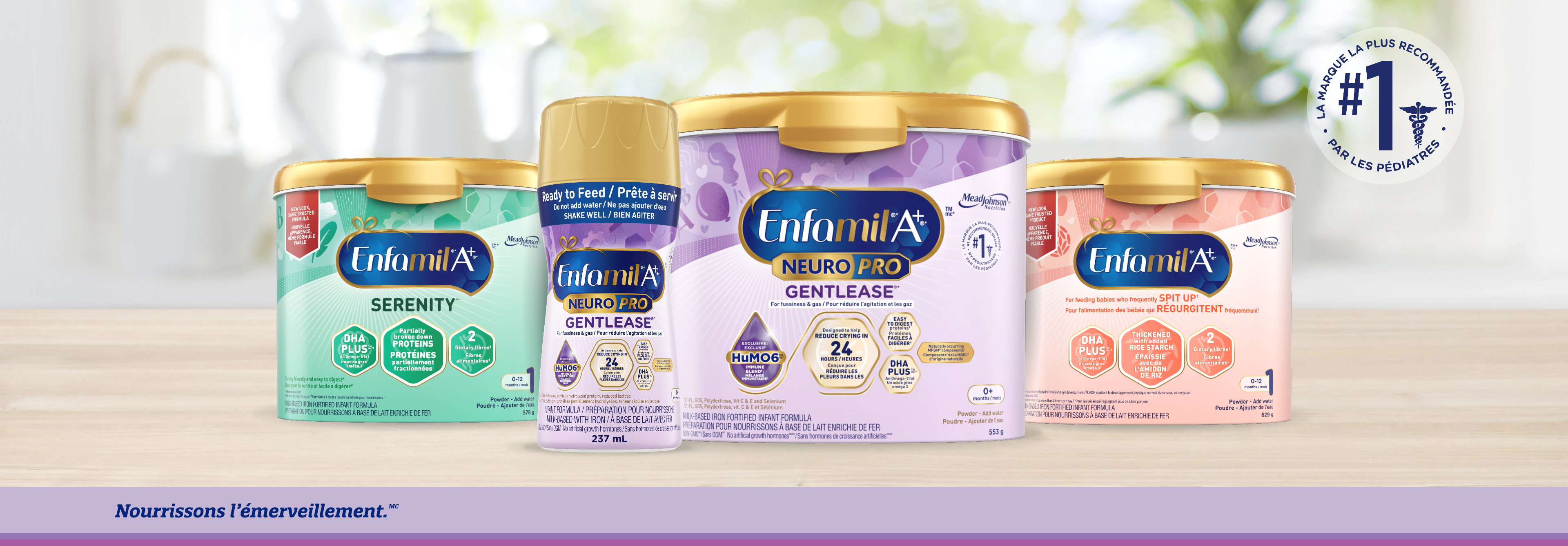 Enfamil A+<sup>®</sup> NeuroPro<sup>MC</sup> Gentlease<sup>®</sup> est conçue pour atténuer l’irritabilité, les pleurs et les gaz en 24 heures*