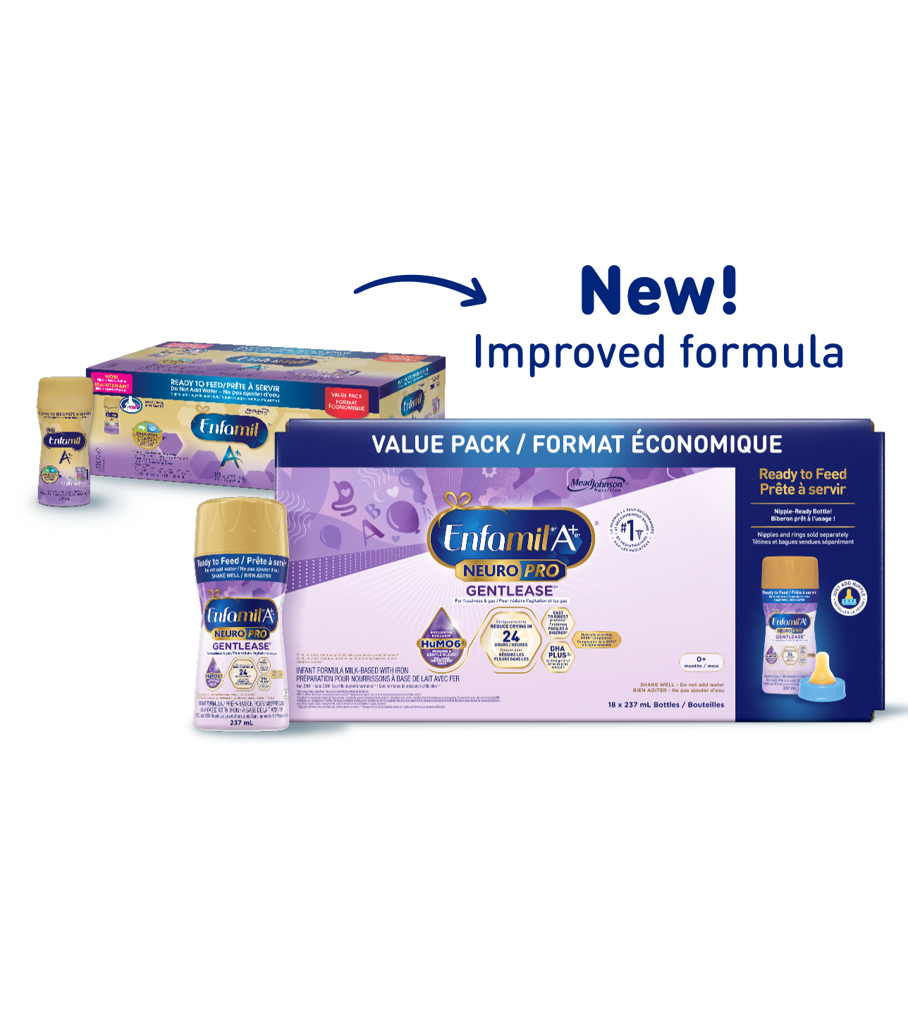 Enfamil A+ NeuroPro Gentlease Infant Formula, Nipple-Ready to Feed Bottles