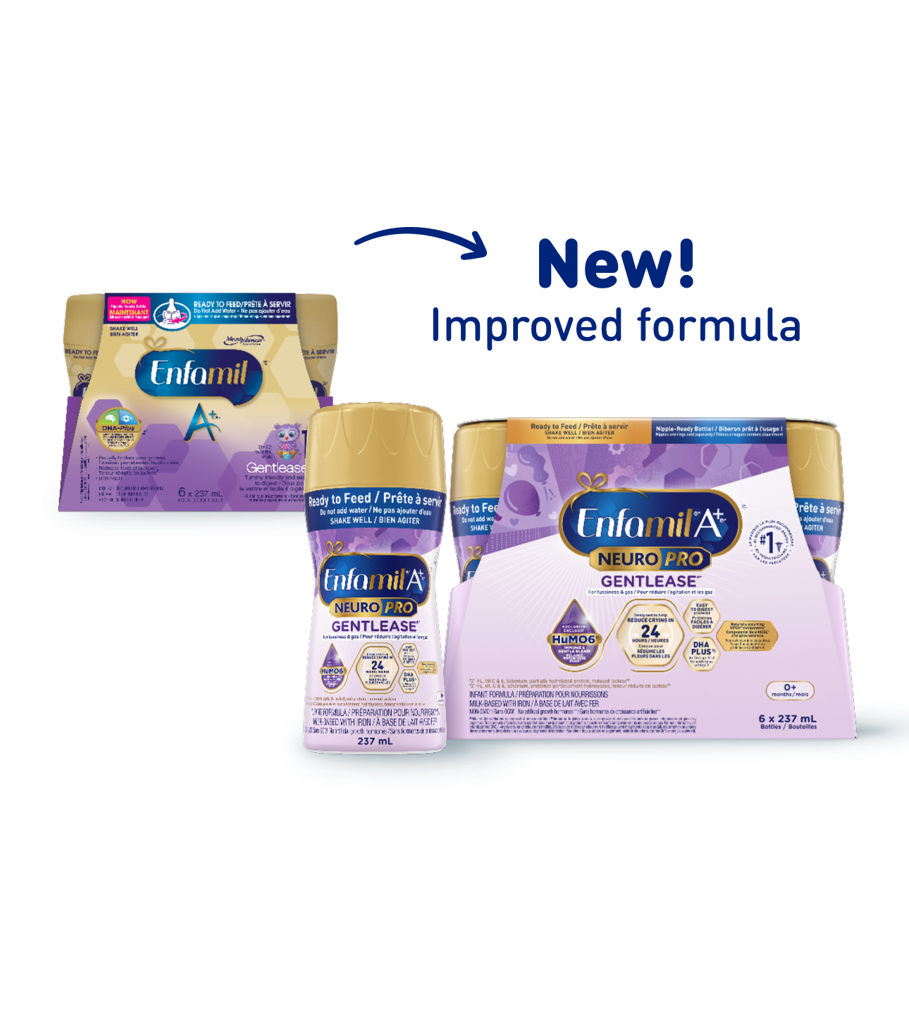 Enfamil A+ NeuroPro Gentlease Infant Formula, Nipple-Ready to Feed Bottles