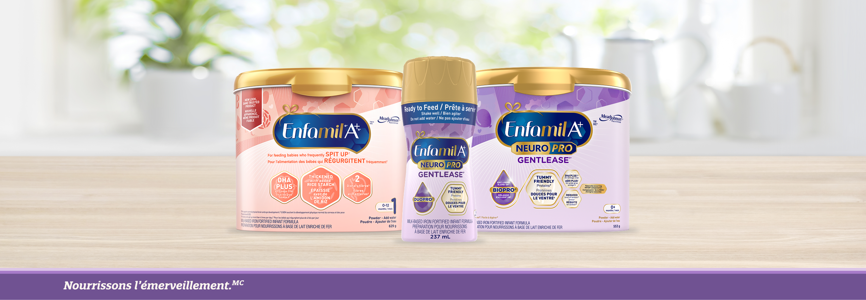 Enfamil A+<sup>®</sup> NeuroPro<sup>MC</sup> Gentlease<sup>®</sup> est conçue pour atténuer l’irritabilité, les pleurs et les gaz en 24 heures*