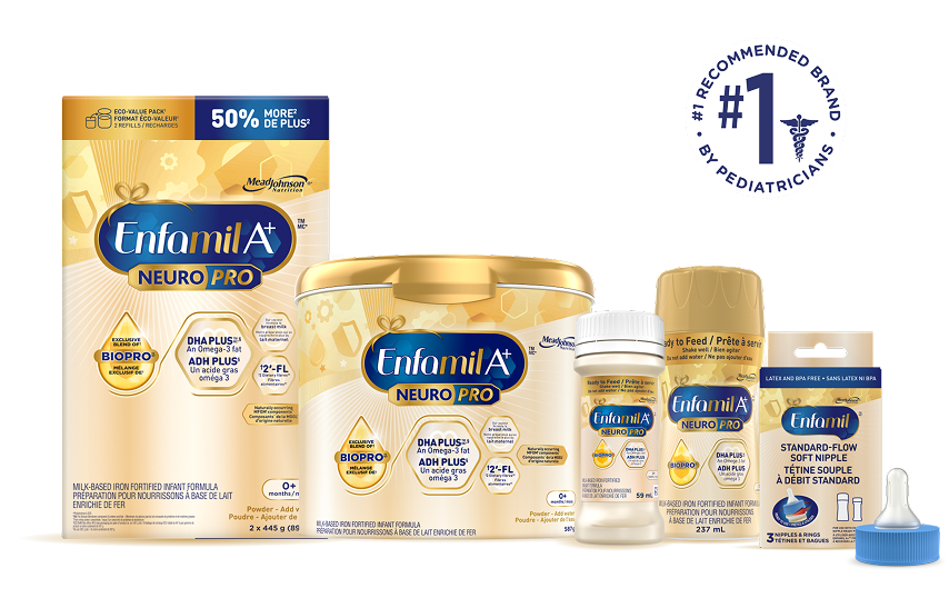 Enfamil A+ baby formula products on a white background