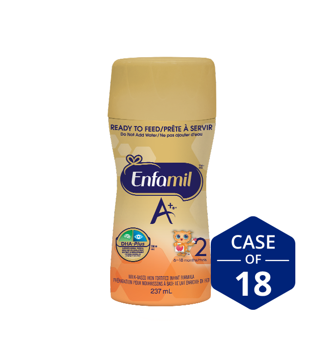 Enfamil A+ 2 Infant Formula, Nipple-Ready to Feed Bottles, 237mL (18 pack)